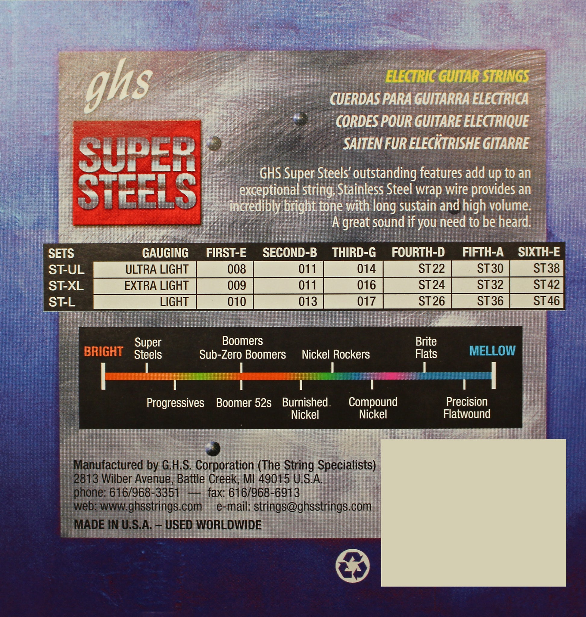 GHS Strings GHS Super Steels Electric Guitar String Set - 08-38 Ultra Light ST-UL