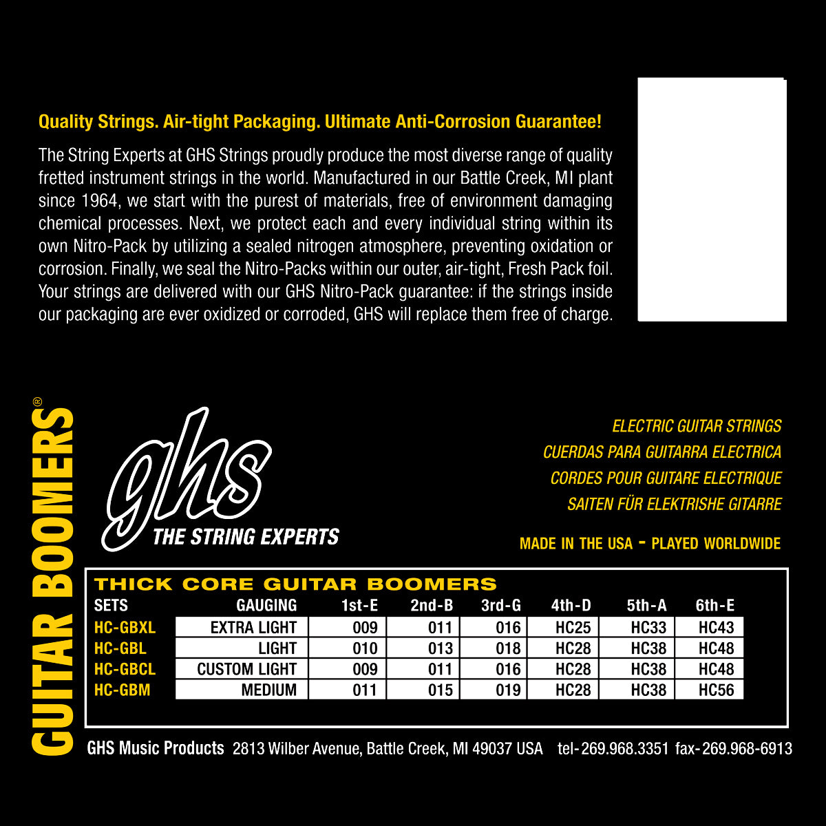 GHS Strings GHS Thick Core Boomers Electric Guitar String Set - 09-48 Custom Light HC-GBCL