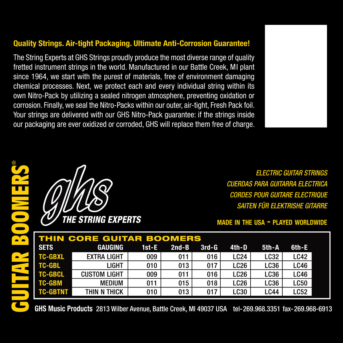 GHS Strings GHS Thin Core Boomers Electric Guitar String Set - 09-46 Custom Light TC-GBCL