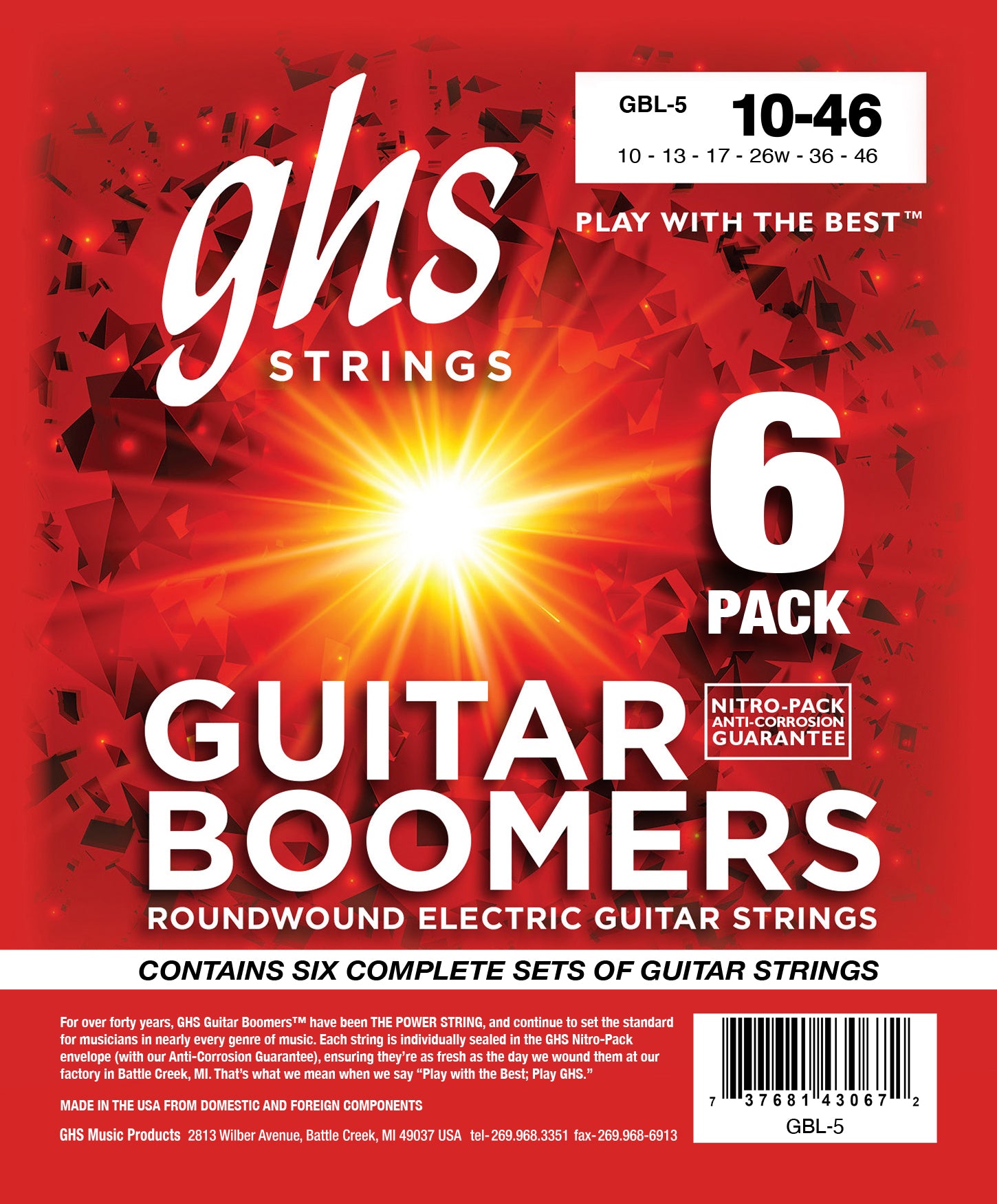 GHS Strings GHS Boomers Electric Guitar String Multi-Packs Set - 10-46 Light GBL-5