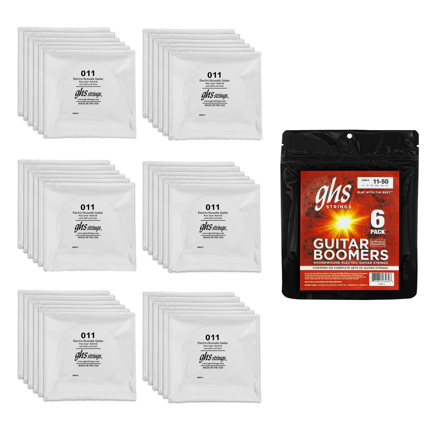 GHS Strings GHS Boomers Electric Guitar String Multi-Packs Set - 11-50 Medium GBM-5
