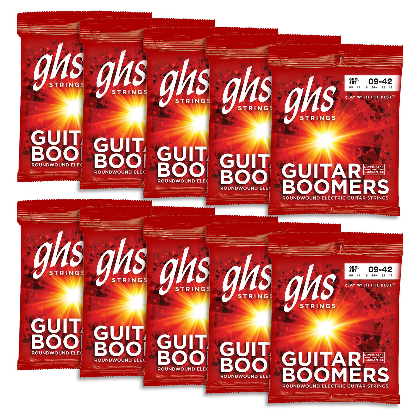 GHS Strings GHS Boomers Electric Guitar String Set 10 Pack - 09-42 Extra Light GBXL-10