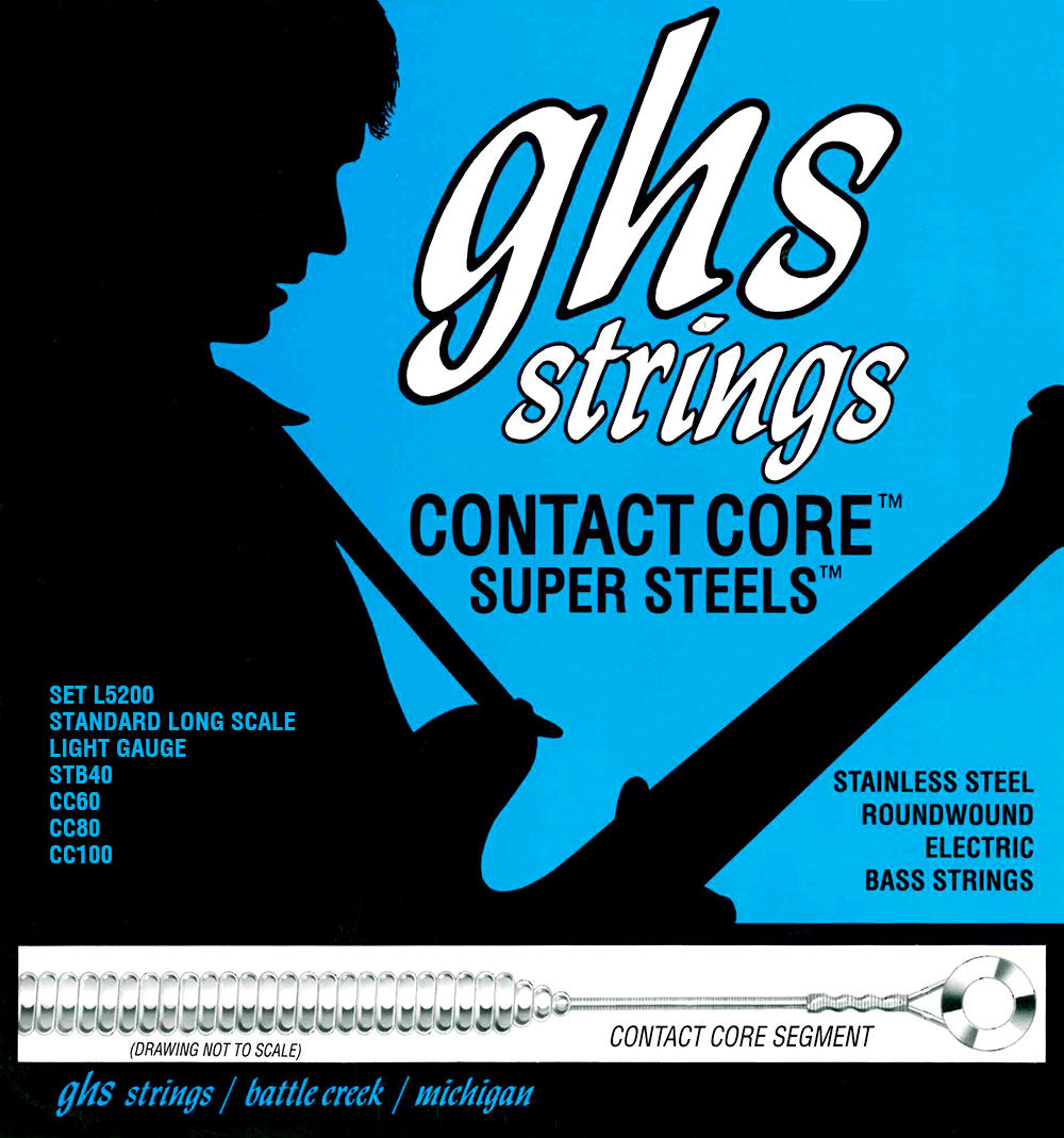 GHS Strings GHS Contact Core Super Steels Exposed Core Electric Bass Strings Long Scale - 4-String 40-100x L5200