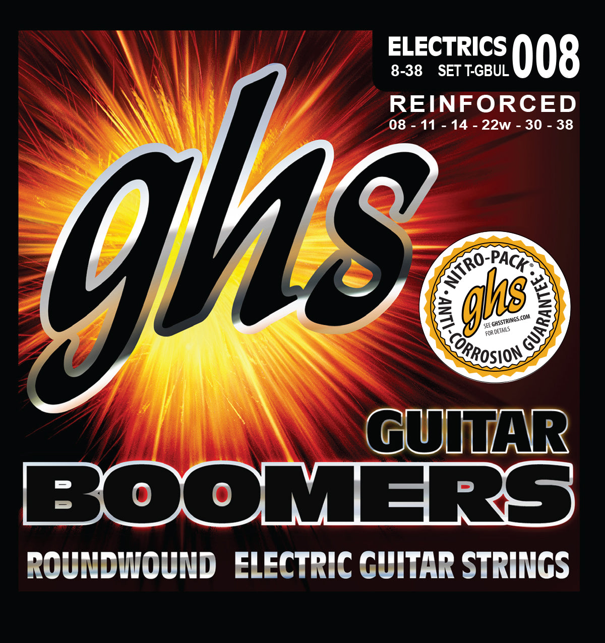 GHS Strings GHS Reinforced Boomers Electric Guitar String Set - 08-38 Ultra Light T-GBUL