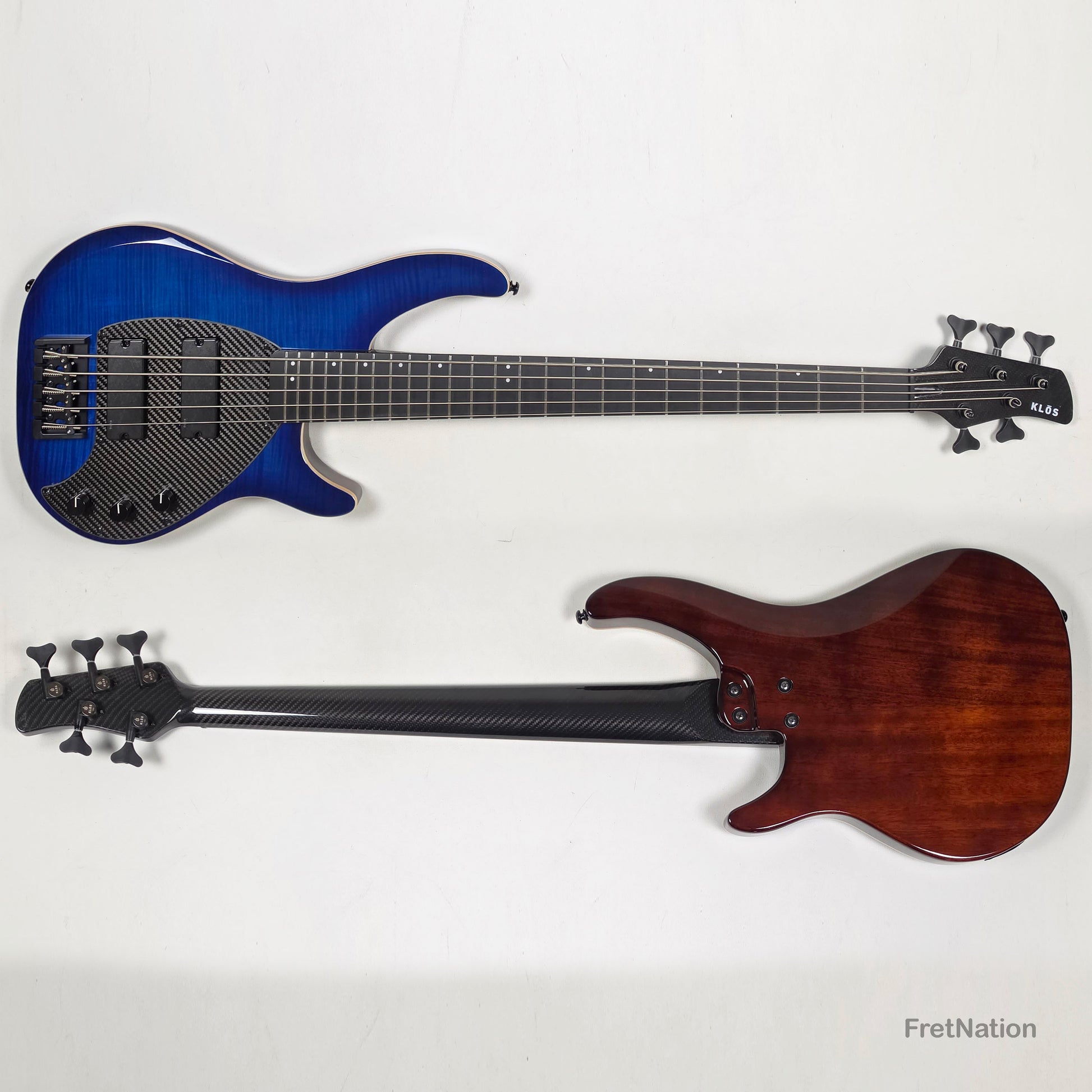 KLOS Guitars KLOS Apollo V Custom 5-String Bass Blue Flame w/ Blackouts 9.40lbs - Blemish
