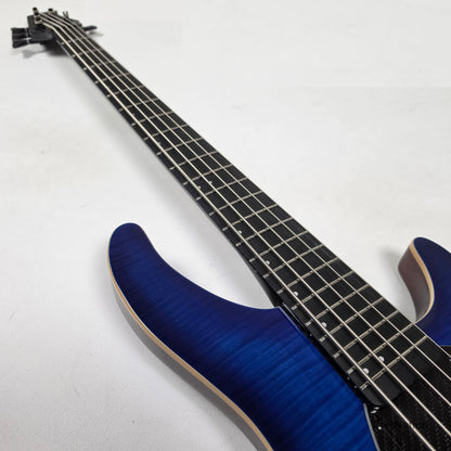 KLOS Guitars KLOS Apollo V Custom 5-String Bass Blue Flame w/ Blackouts 9.40lbs - Blemish