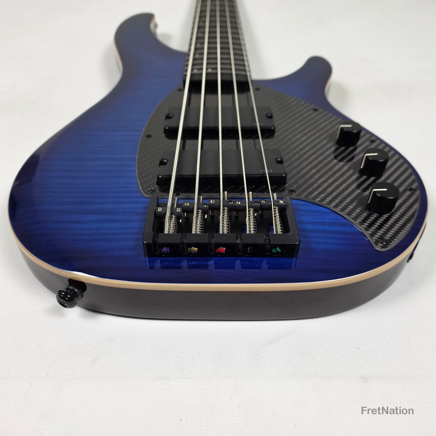 KLOS Guitars KLOS Apollo V Custom 5-String Bass Blue Flame w/ Blackouts 9.40lbs - Blemish