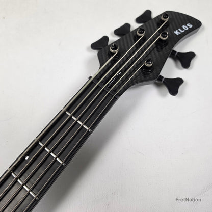 KLOS Guitars KLOS Apollo V Custom 5-String Bass Blue Flame w/ Blackouts 9.40lbs - Blemish