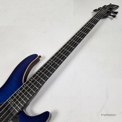 KLOS Guitars KLOS Apollo V Custom 5-String Bass Blue Flame w/ Blackouts 9.40lbs - Blemish