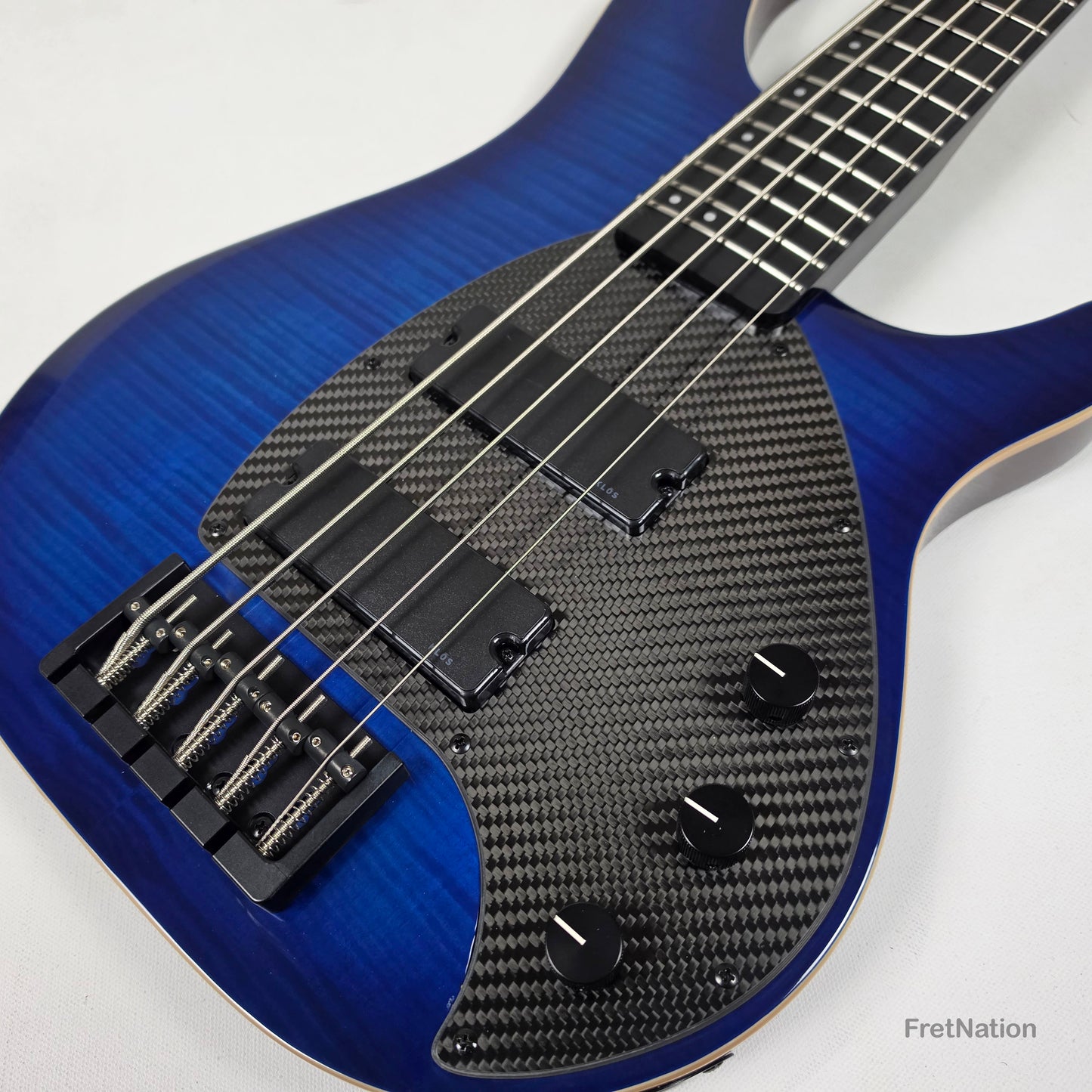 KLOS Guitars KLOS Apollo V Custom 5-String Bass Blue Flame w/ Blackouts 9.40lbs - Blemish