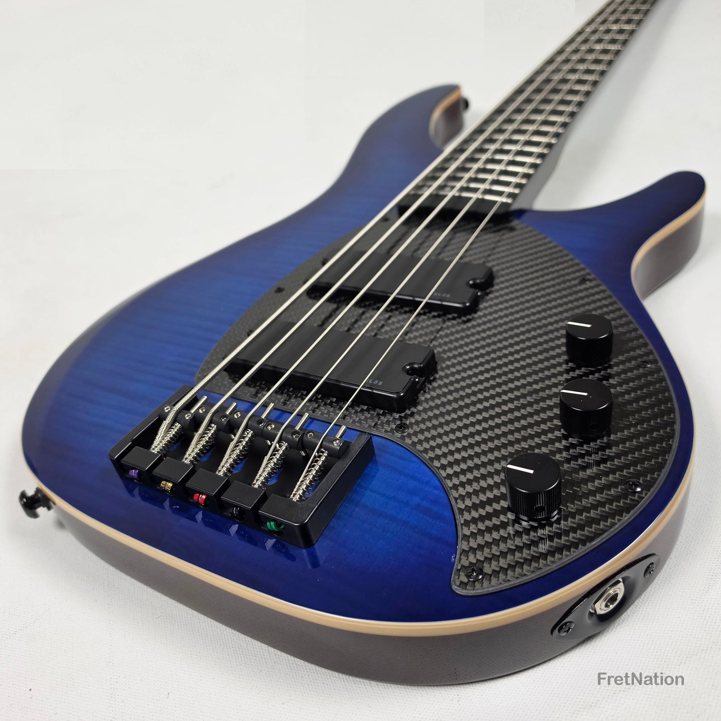 KLOS Guitars KLOS Apollo V Custom 5-String Bass Blue Flame w/ Blackouts 9.40lbs - Blemish