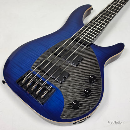 KLOS Guitars KLOS Apollo V Custom 5-String Bass Blue Flame w/ Blackouts 9.40lbs - Blemish