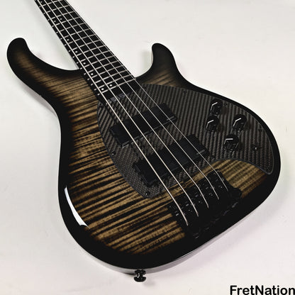 KLOS Guitars KLOS Apollo V Custom Headless 5-String Bass Black Flame Fishman Fluence 8.90lbs