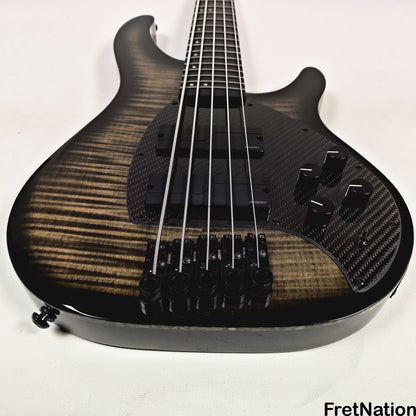 KLOS Guitars KLOS Apollo V Custom Headless 5-String Bass Black Flame Fishman Fluence 8.90lbs