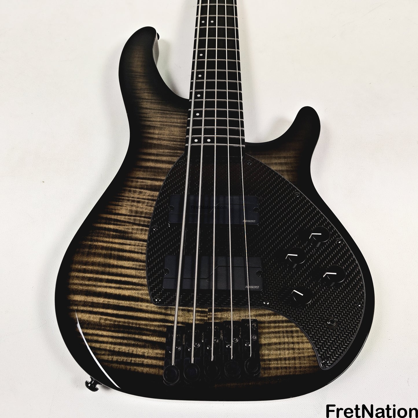 KLOS Guitars KLOS Apollo V Custom Headless 5-String Bass Black Flame Fishman Fluence 8.90lbs
