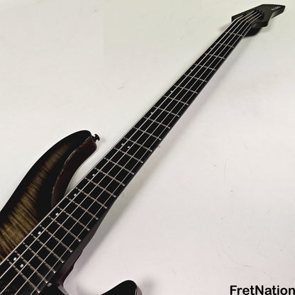 KLOS Guitars KLOS Apollo V Custom Headless 5-String Bass Black Flame Fishman Fluence 8.90lbs