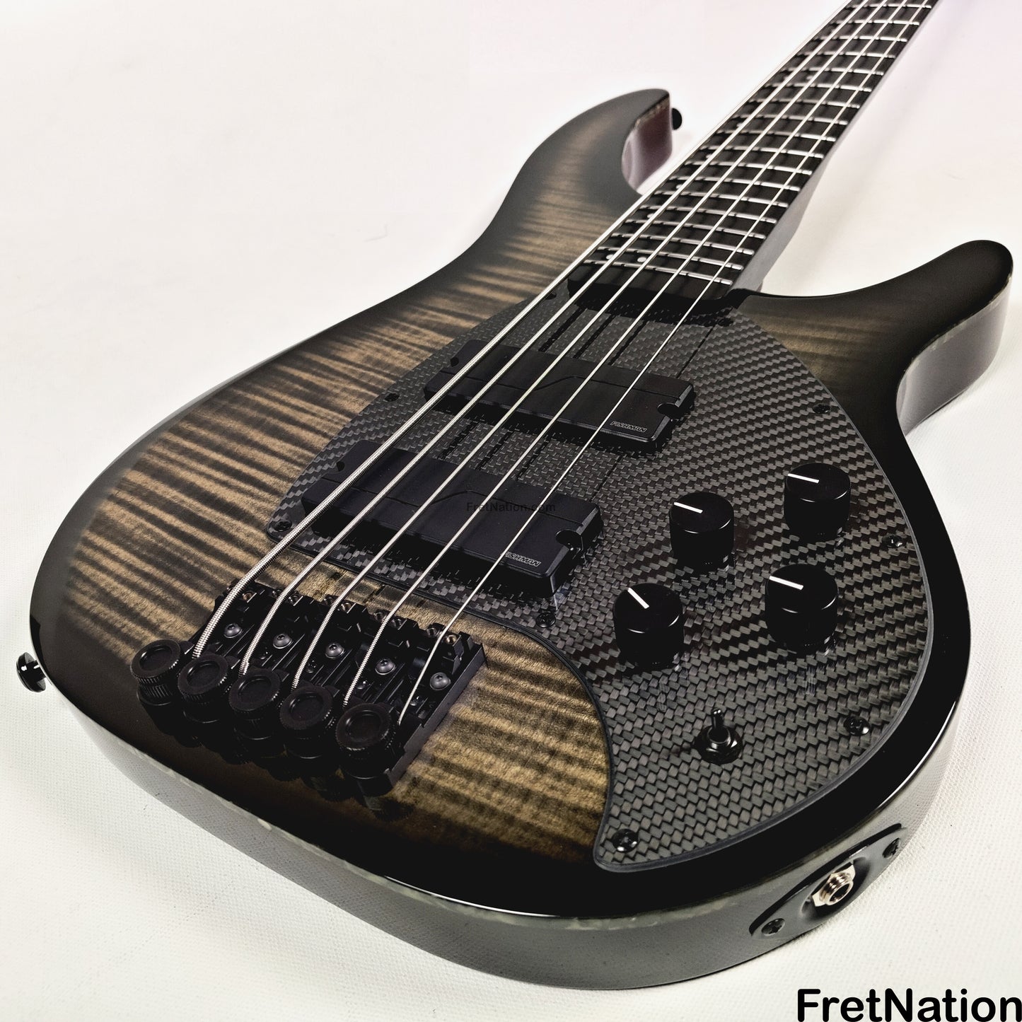 KLOS Guitars KLOS Apollo V Custom Headless 5-String Bass Black Flame Fishman Fluence 8.90lbs