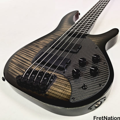 KLOS Guitars KLOS Apollo V Custom Headless 5-String Bass Black Flame Fishman Fluence 8.90lbs