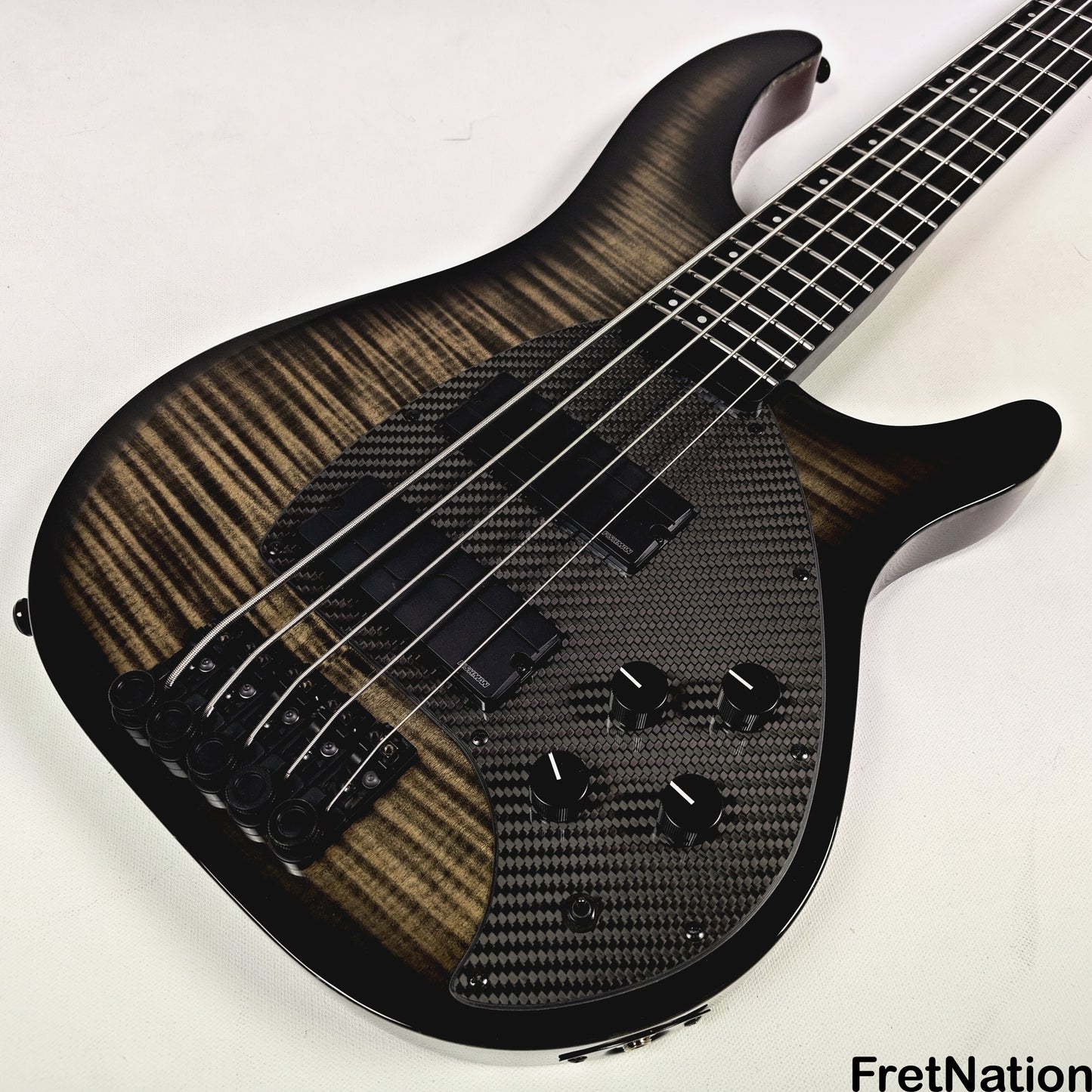 KLOS Guitars KLOS Apollo V Custom Headless 5-String Bass Black Flame Fishman Fluence 8.90lbs