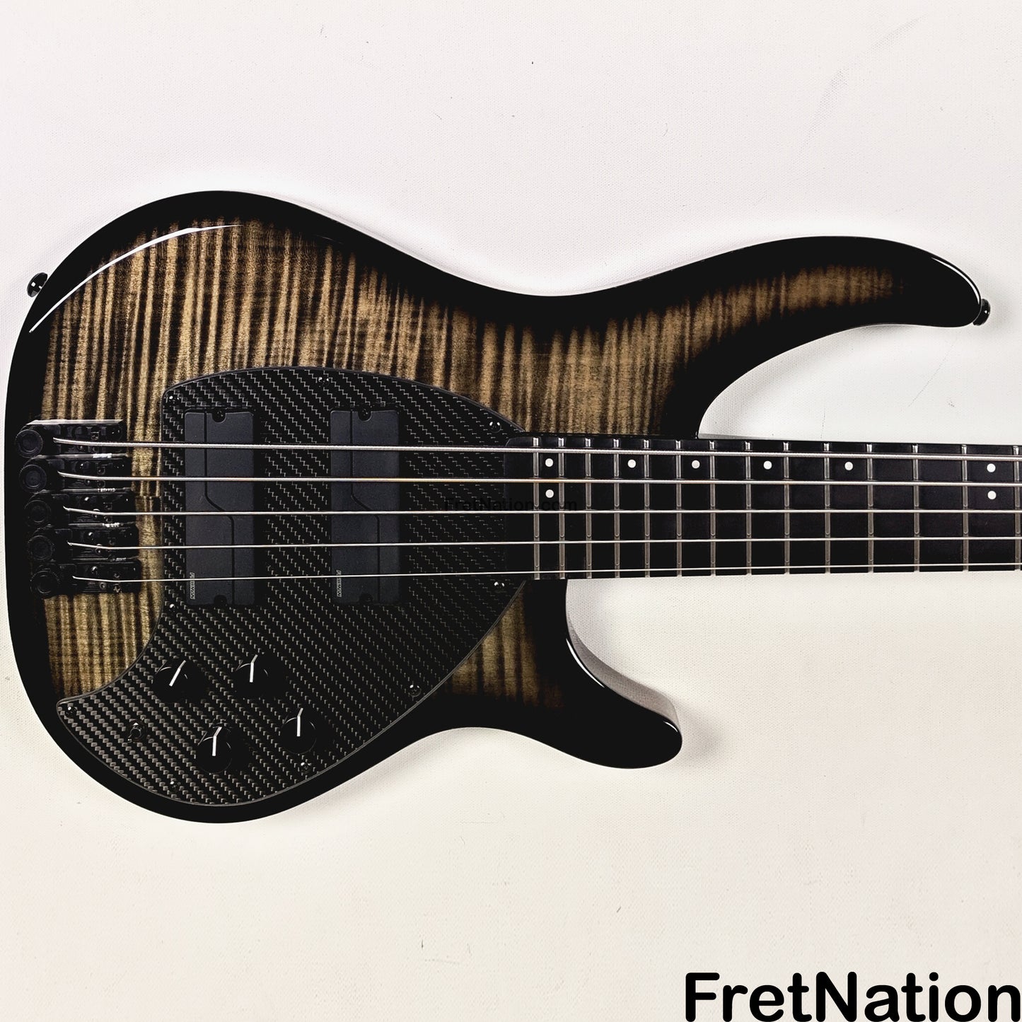 KLOS Guitars KLOS Apollo V Custom Headless 5-String Bass Black Flame Fishman Fluence 8.90lbs