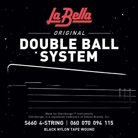 La Bella La Bella Double Ball End Black Nylon Tapewound Bass 4-String Set 60-115 - S660