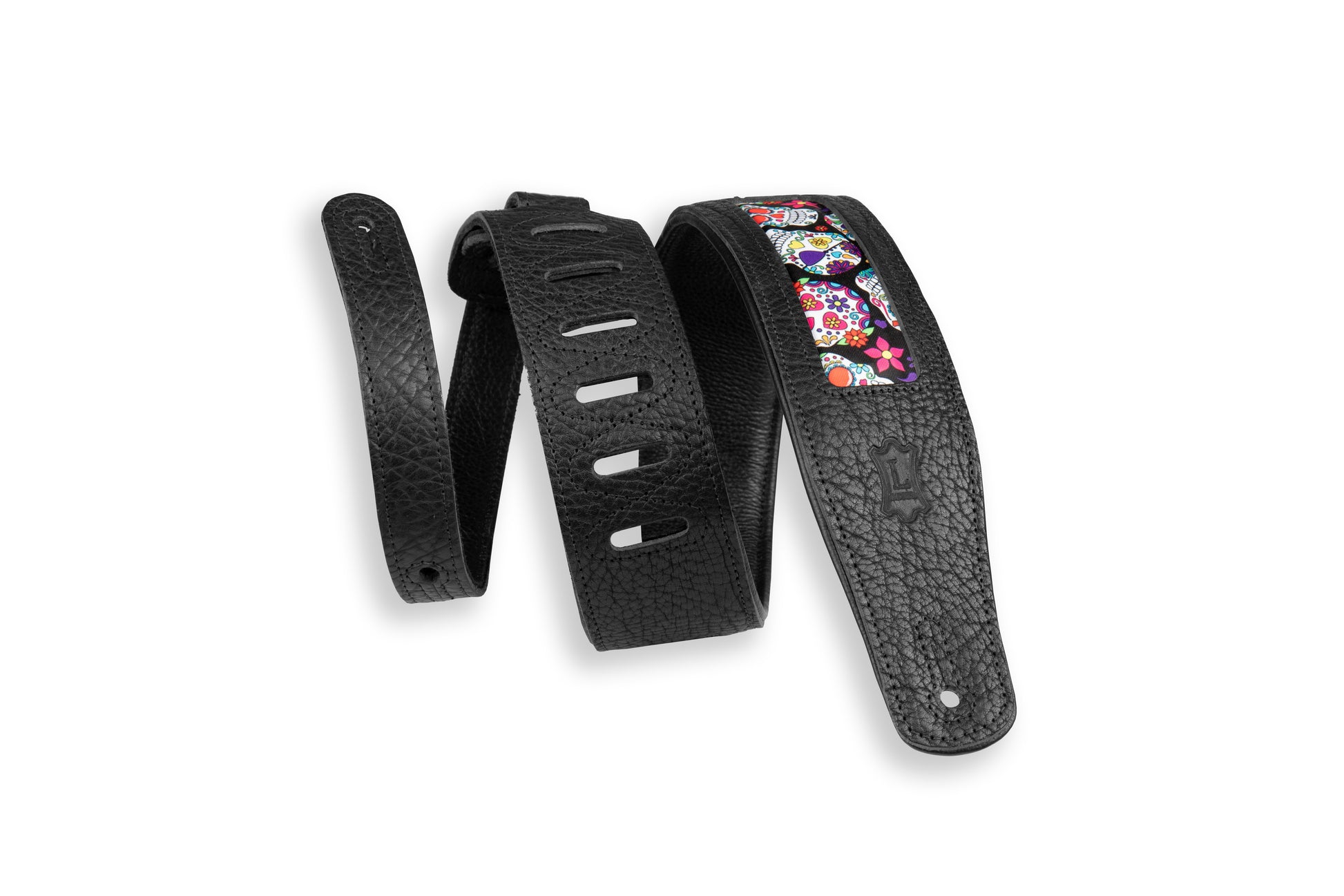 Levy's Leathers Levy's Calaca Black Leather Dia De Los Muertos 2.5" Guitar Strap - M26CAL-002