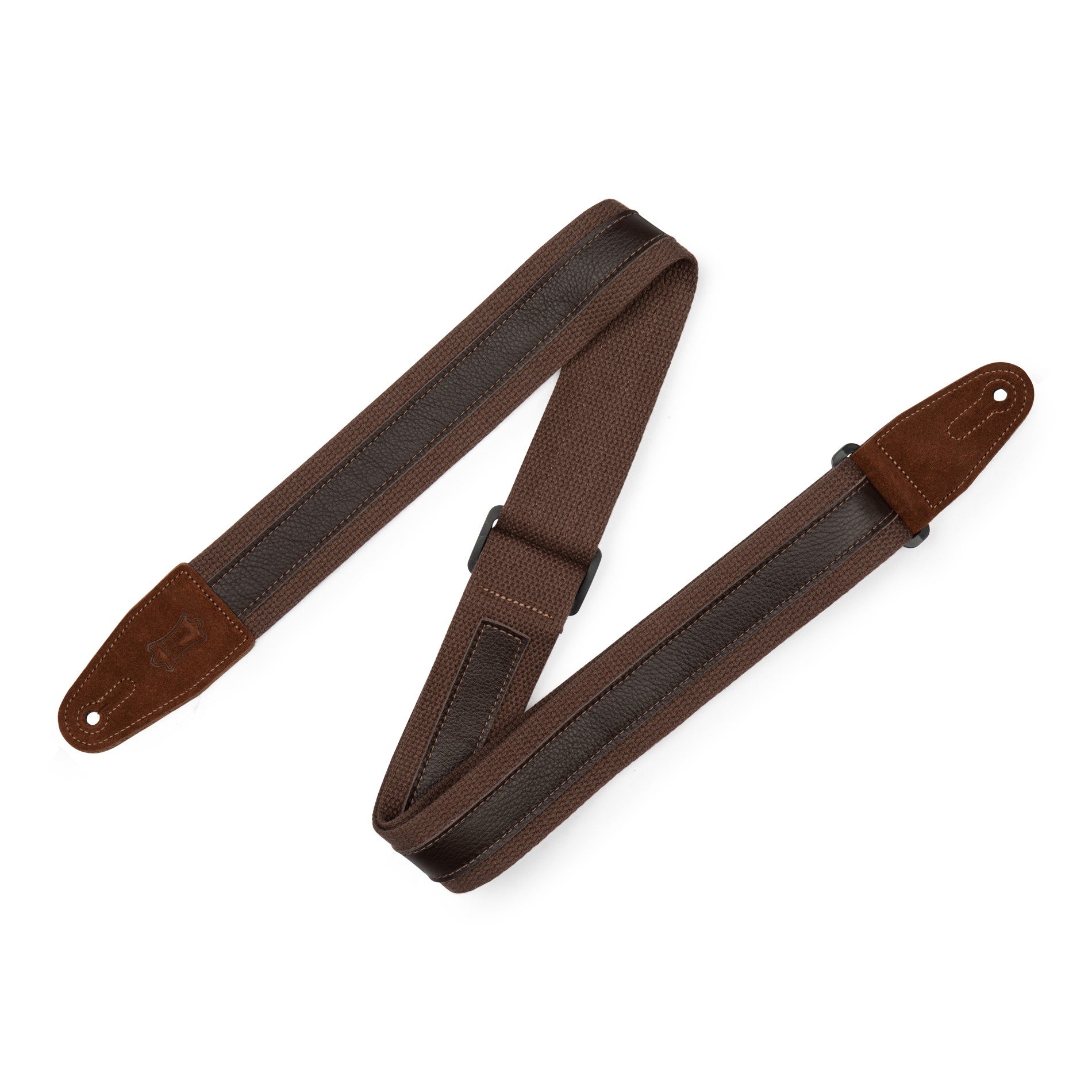 Levy's Leathers Levy's Cotton w/ Dark Brown Leather Stripe, Suede Ends 2" Guitar Strap - MC2CG-BRN-DBR