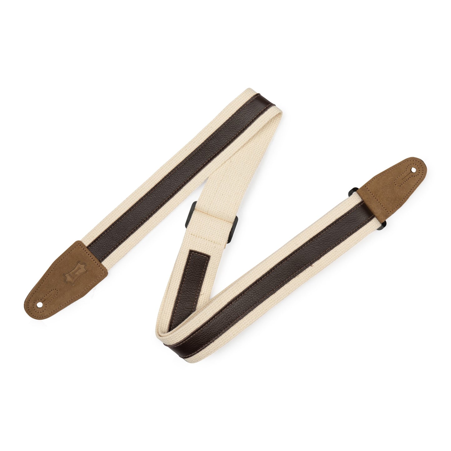 Levy's Leathers Levy's Cotton w/ Dark Brown Leather Stripe, Suede Ends 2" Guitar Strap - MC2CG-NAT-DBR