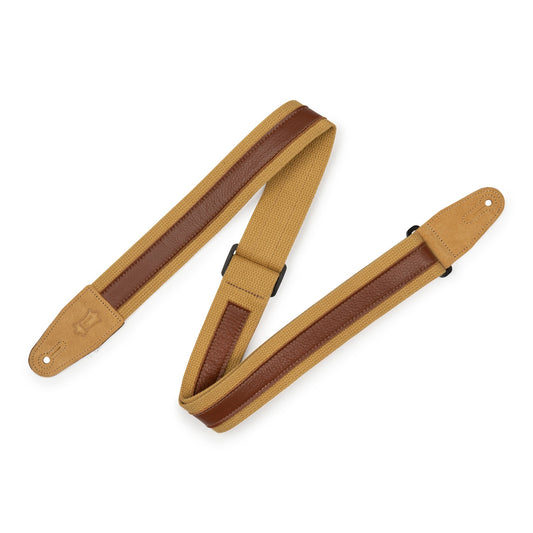 Levy's Leathers Levy's Cotton w/ Tan Leather Stripe, Suede Ends 2" Guitar Strap - MC2CG-TAN-TAN