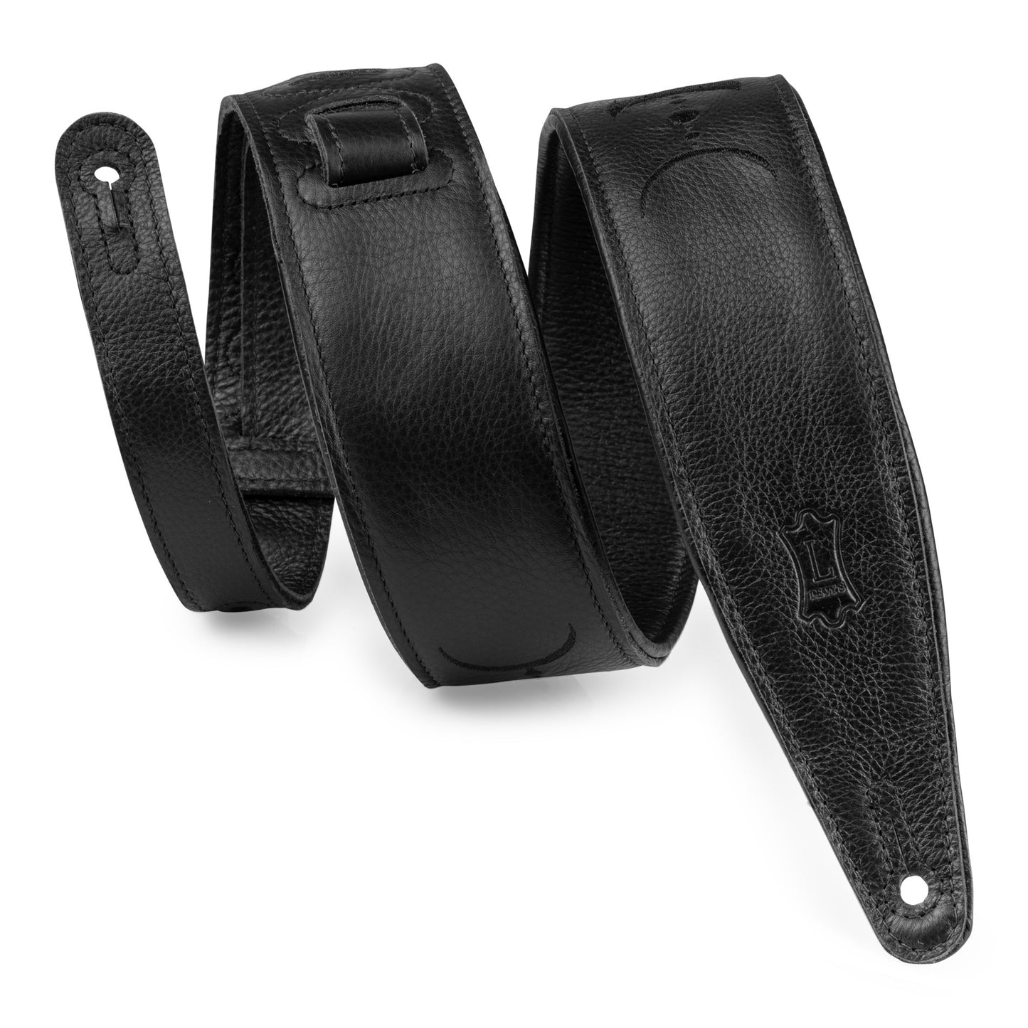 Levy's Leathers Levy's Black Padded Garment Leather w/ Moon Phases 2.5" Guitar Strap - MG317MP-BLK-BLK