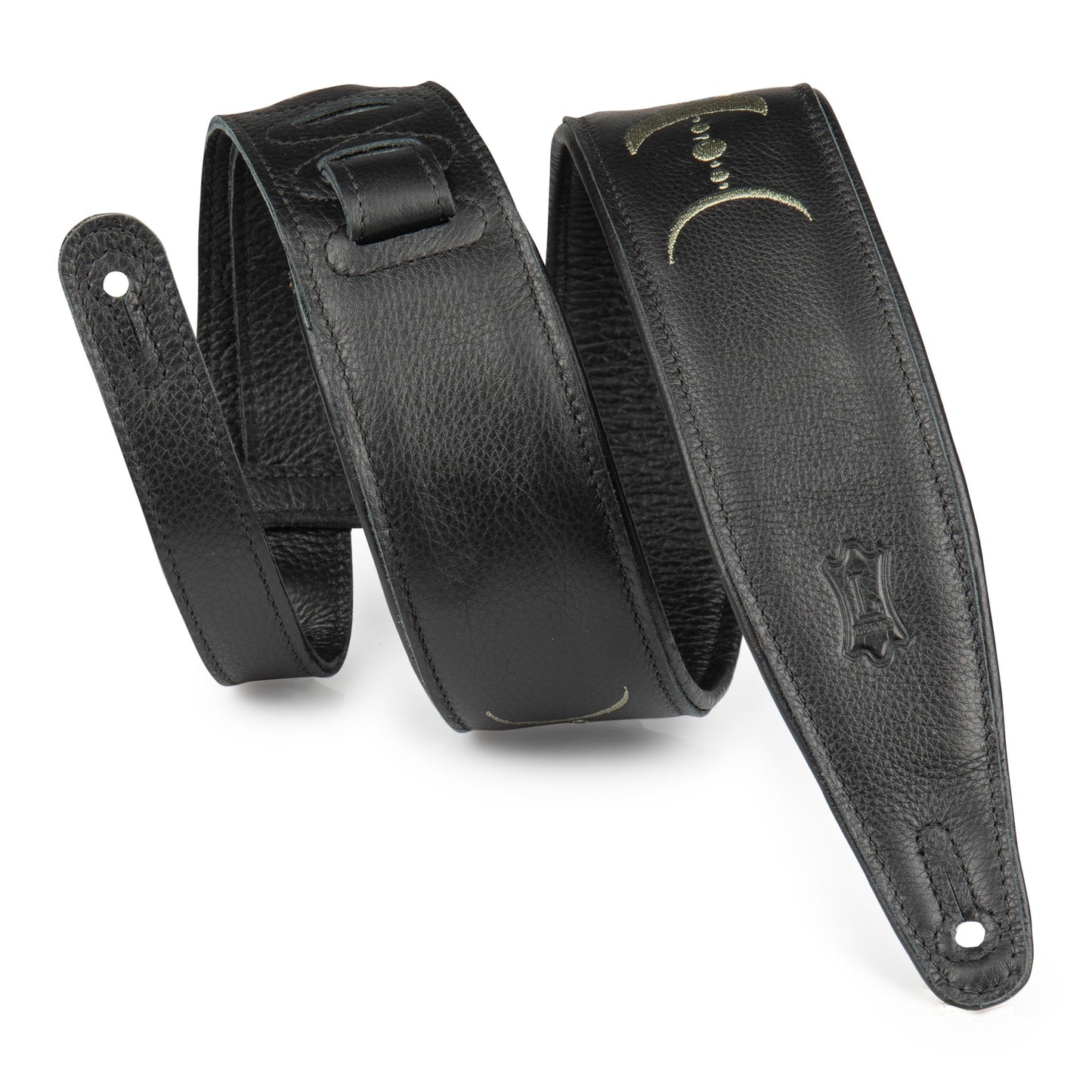 Levy's Leathers Levy's Black Padded Garment Leather w/ Moon Phases 2.5" Guitar Strap - MG317MP-BLK-GRN