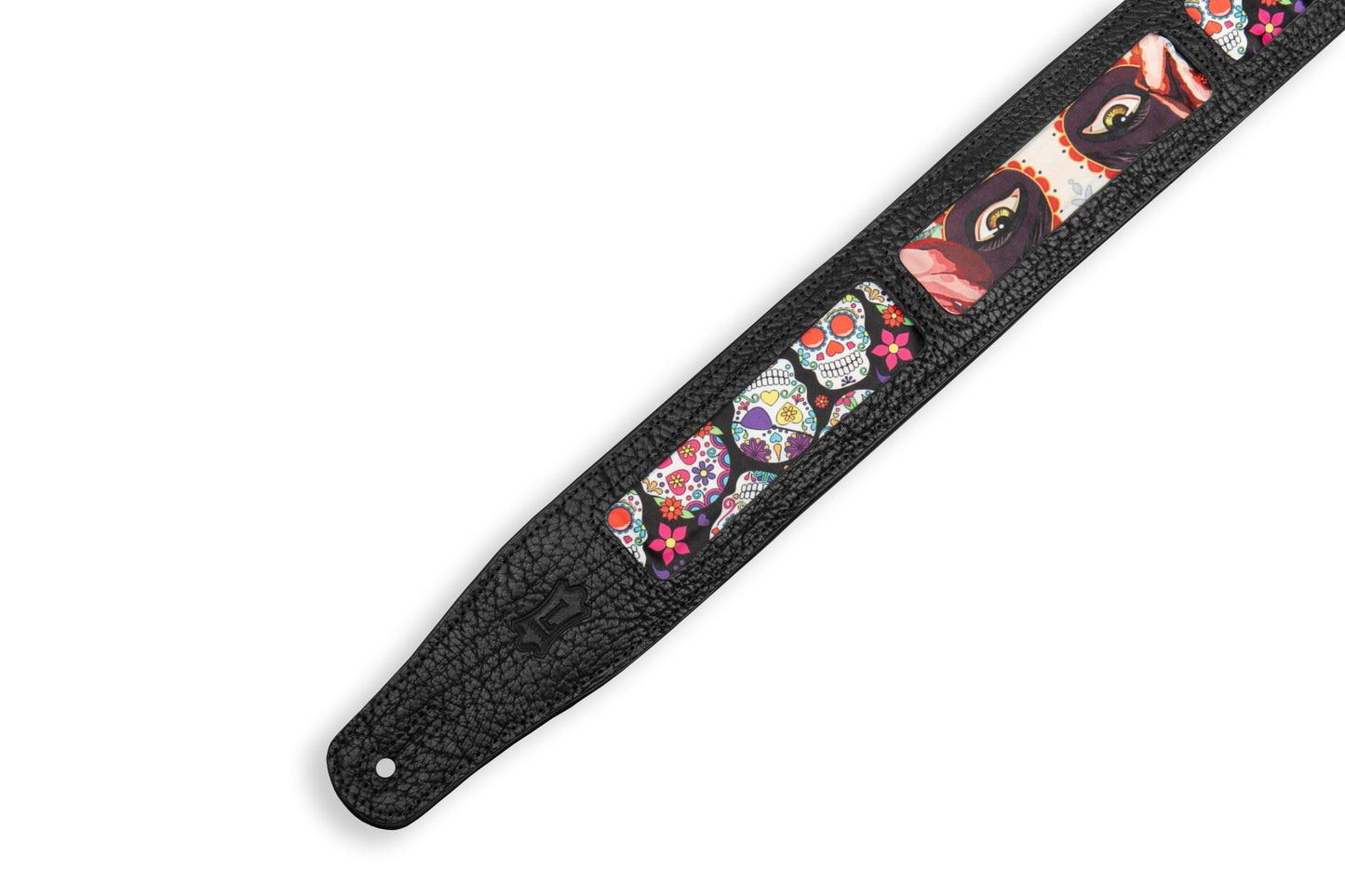 Levy's Leathers Levy's Calaca Black Leather Dia De Los Muertos 2.5" Guitar Strap - M26CAL-002