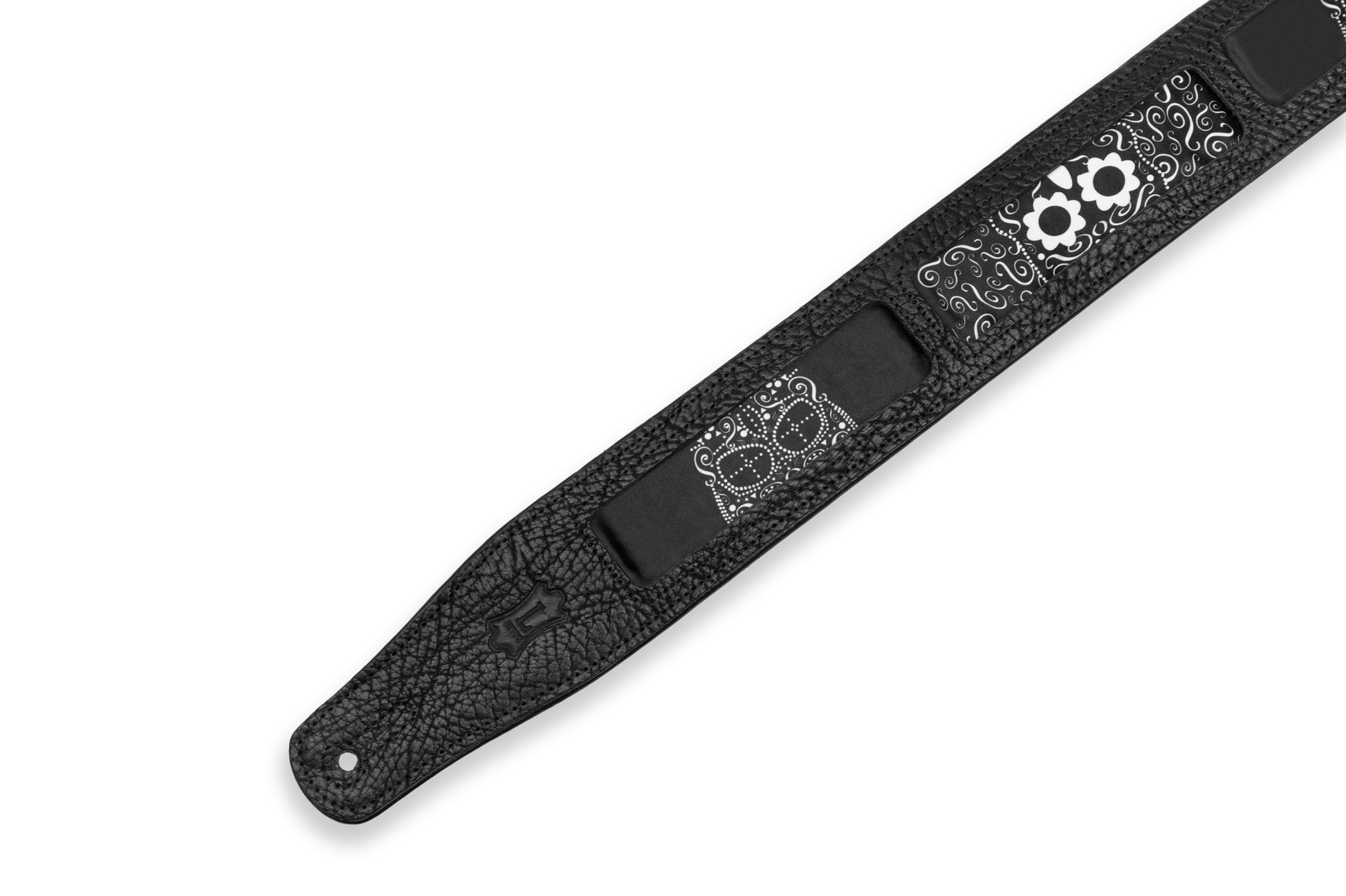 Levy's Leathers Levy's Calaca Black Leather Dia De Los Muertos 2.5" Guitar Strap - M26CAL-003