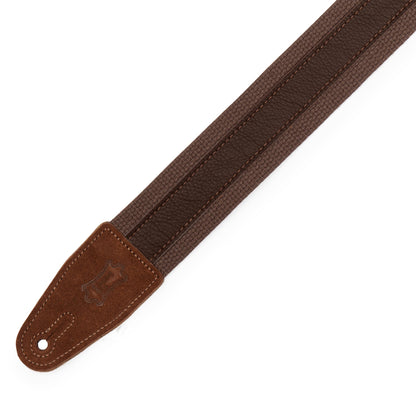 Levy's Leathers Levy's Cotton w/ Dark Brown Leather Stripe, Suede Ends 2" Guitar Strap - MC2CG-BRN-DBR