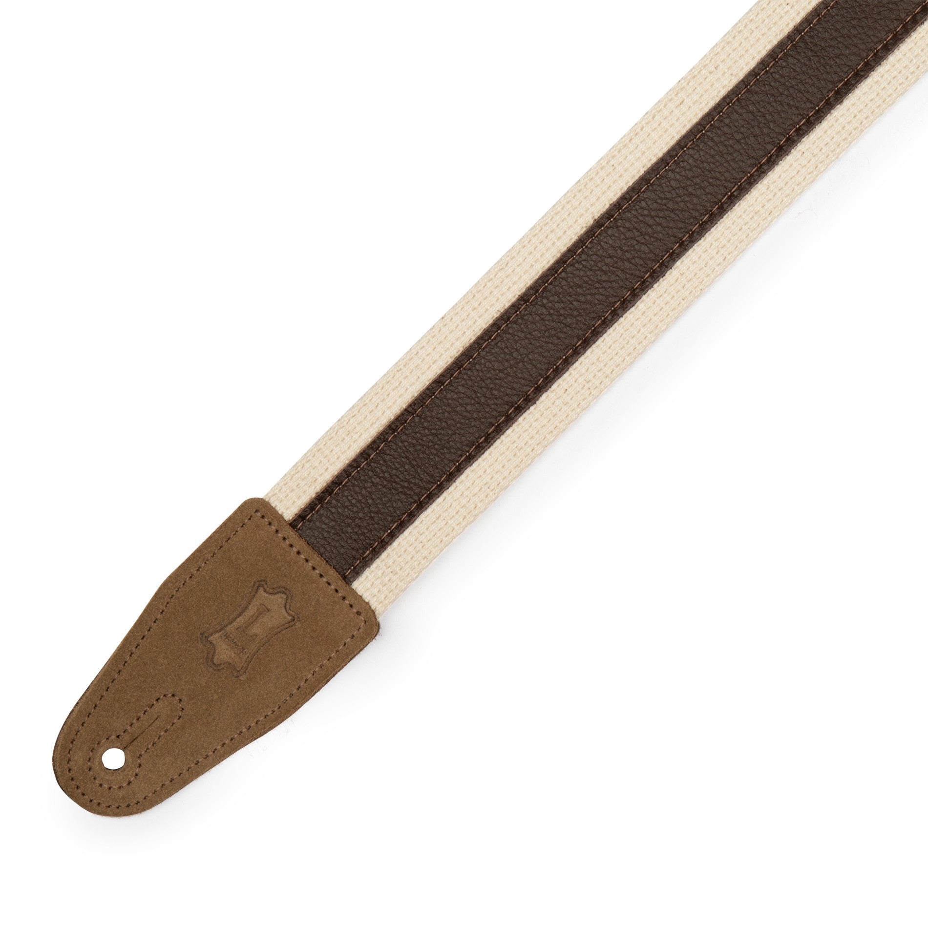 Levy's Leathers Levy's Cotton w/ Dark Brown Leather Stripe, Suede Ends 2" Guitar Strap - MC2CG-NAT-DBR