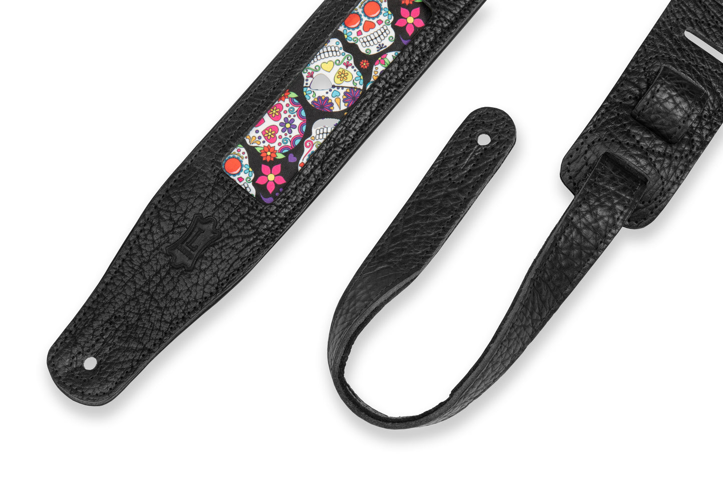 Levy's Leathers Levy's Calaca Black Leather Dia De Los Muertos 2.5" Guitar Strap - M26CAL-002