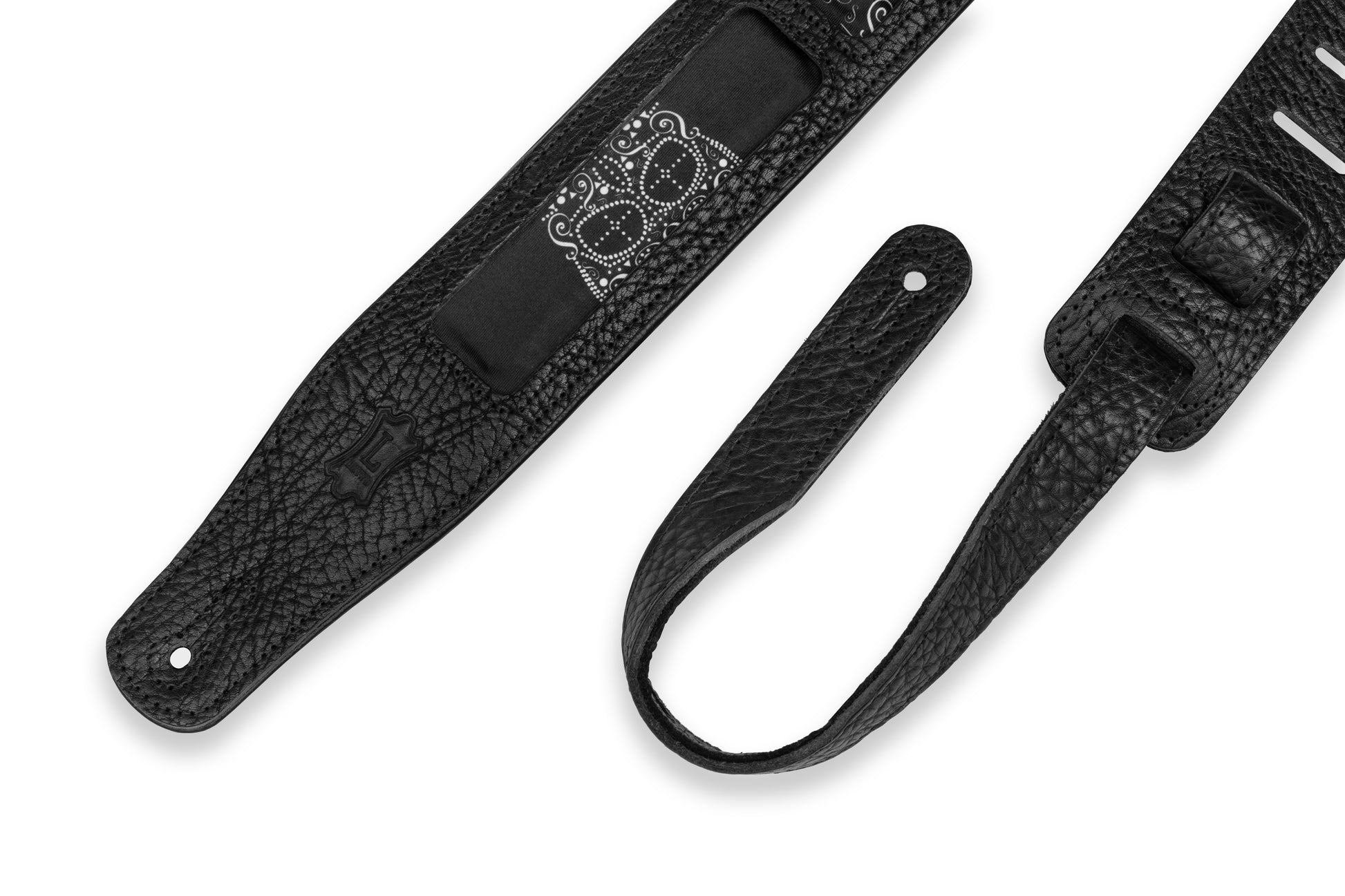 Levy's Leathers Levy's Calaca Black Leather Dia De Los Muertos 2.5" Guitar Strap - M26CAL-003