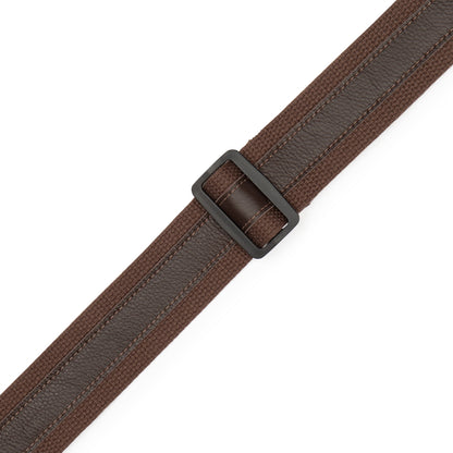 Levy's Leathers Levy's Cotton w/ Dark Brown Leather Stripe, Suede Ends 2" Guitar Strap - MC2CG-BRN-DBR