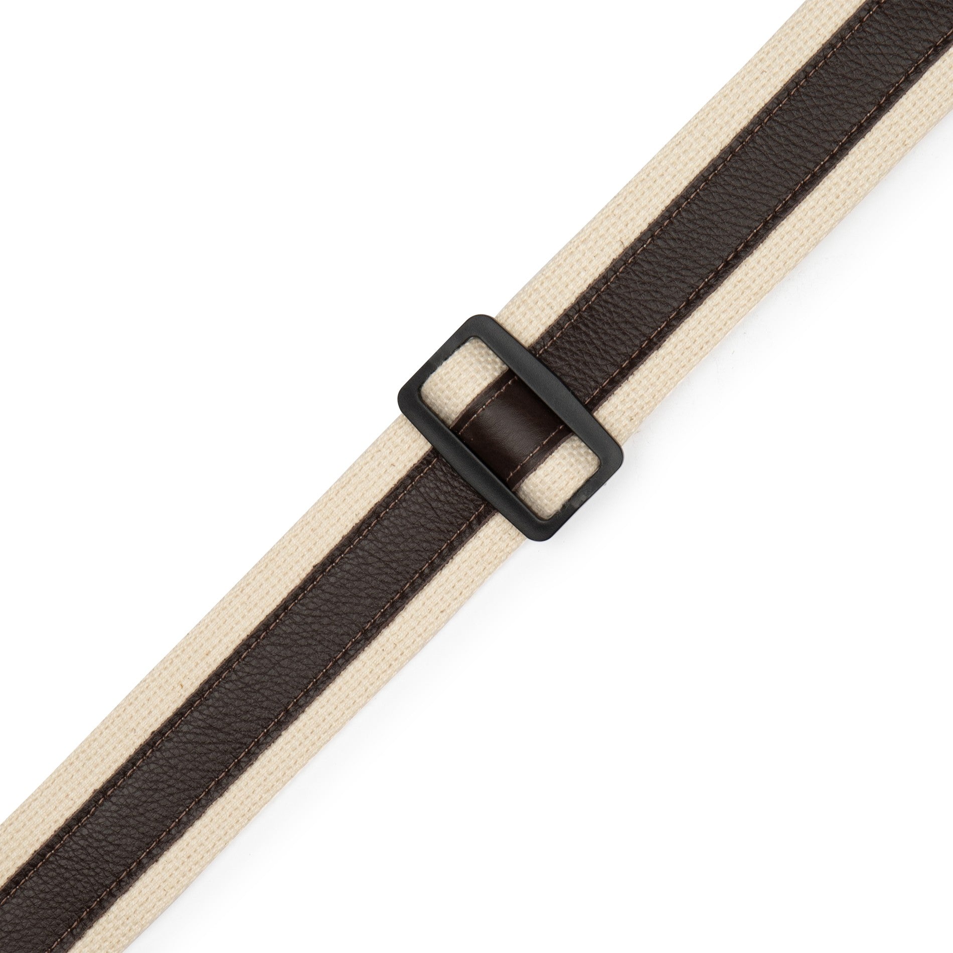 Levy's Leathers Levy's Cotton w/ Dark Brown Leather Stripe, Suede Ends 2" Guitar Strap - MC2CG-NAT-DBR