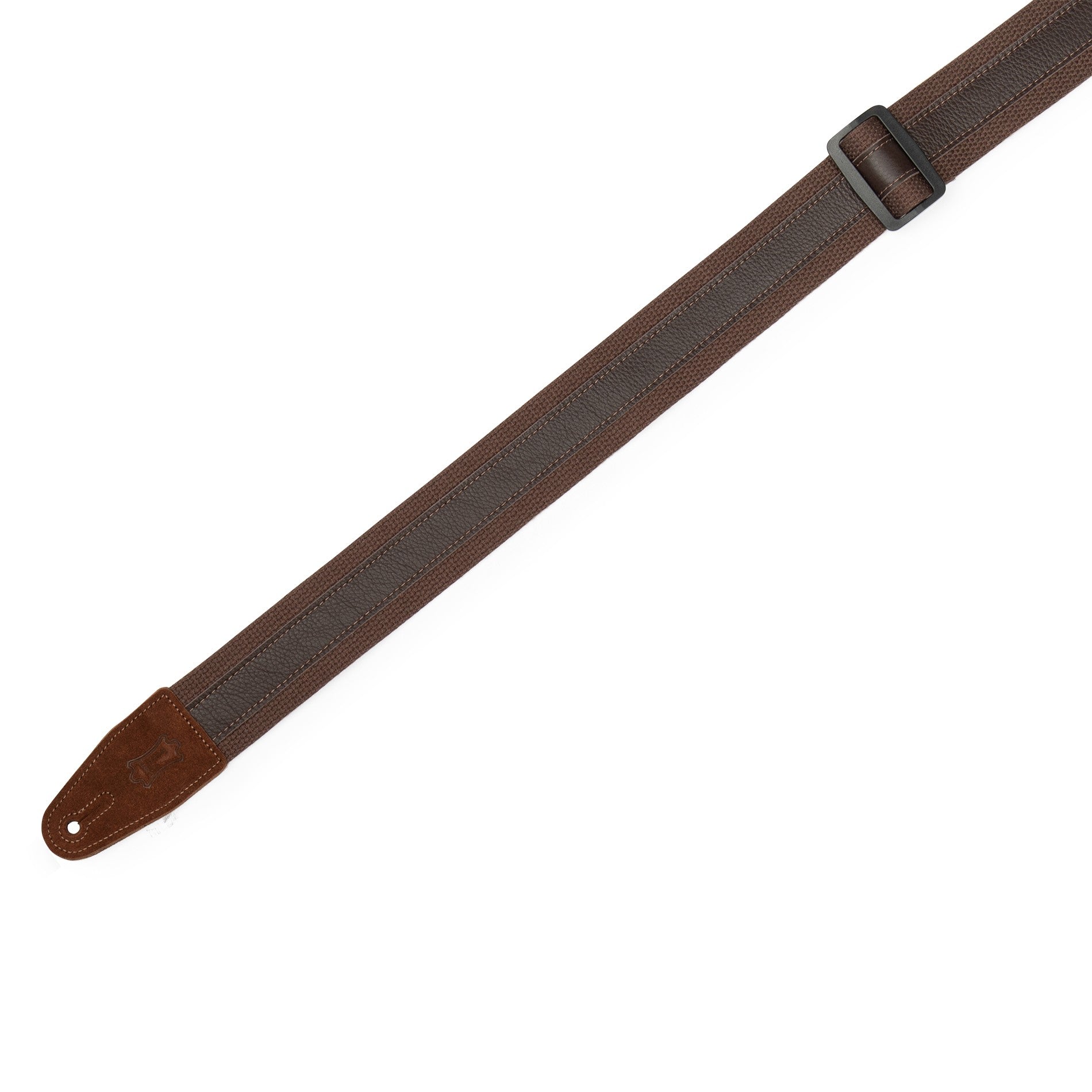 Levy's Leathers Levy's Cotton w/ Dark Brown Leather Stripe, Suede Ends 2" Guitar Strap - MC2CG-BRN-DBR