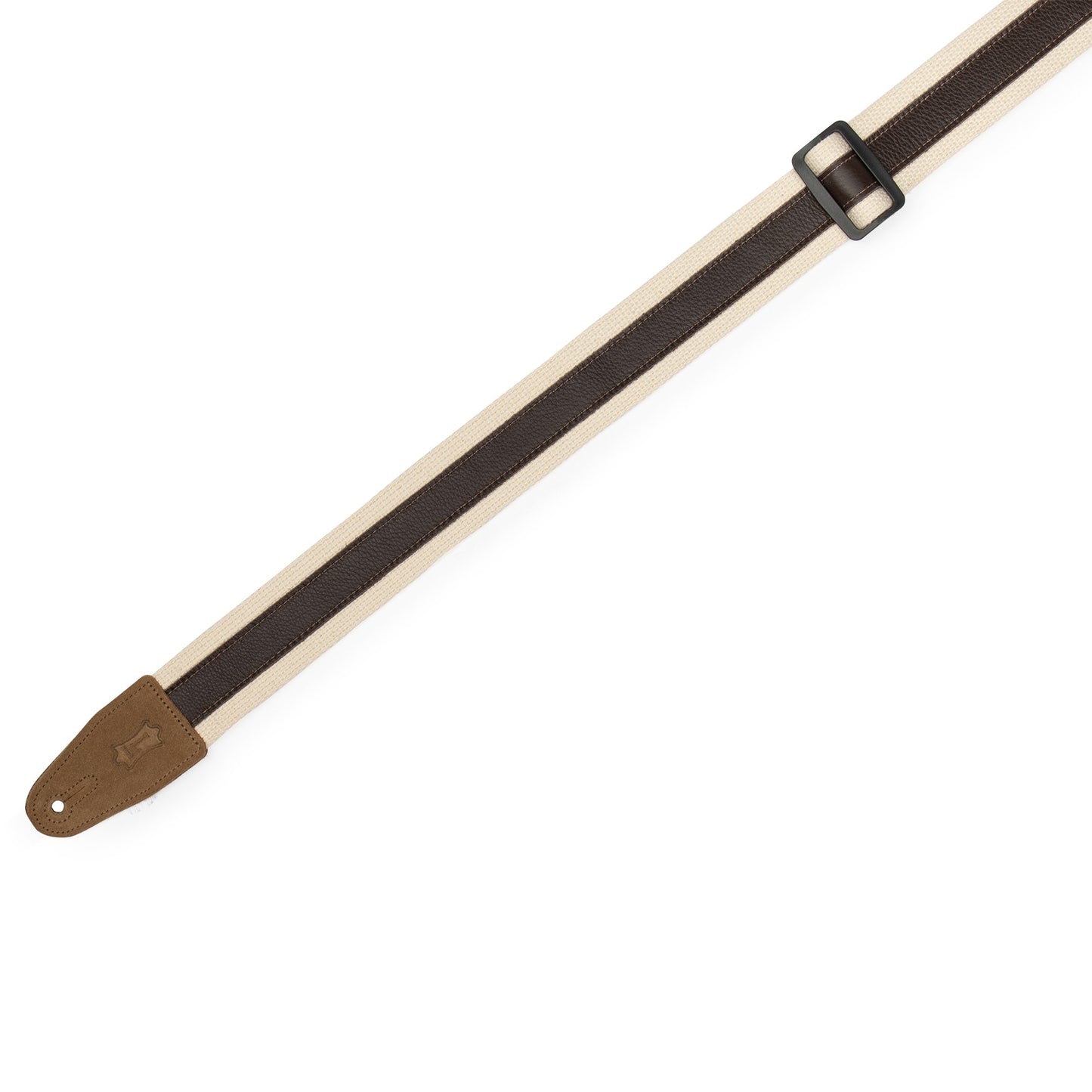 Levy's Leathers Levy's Cotton w/ Dark Brown Leather Stripe, Suede Ends 2" Guitar Strap - MC2CG-NAT-DBR