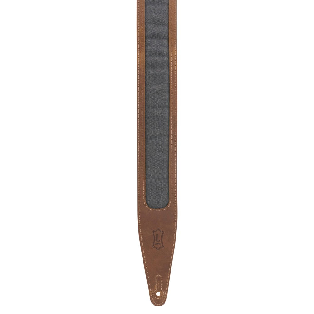 Levy's Leathers Levy's Brown Crazy Horse Leather w/ Grey Waxed Canvas 2.5" Guitar Strap - M317TRI-BRN-GRY