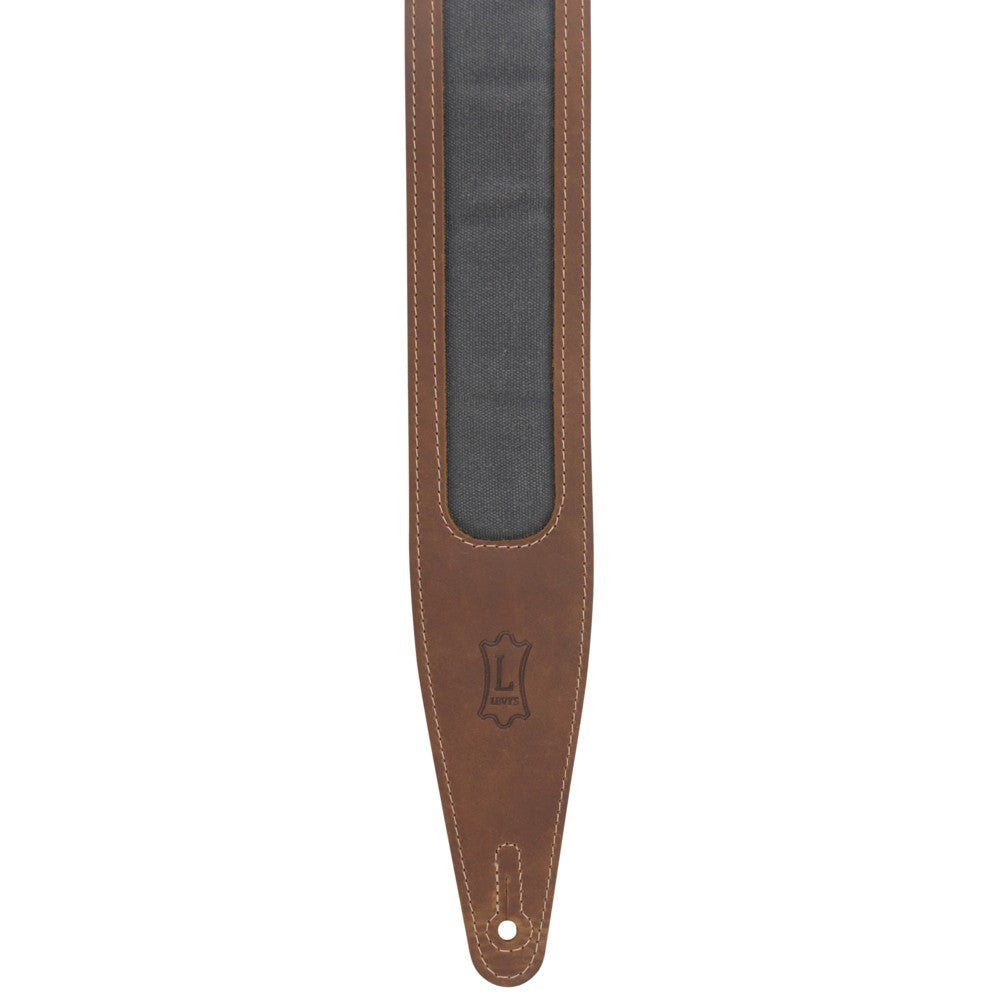 Levy's Leathers Levy's Brown Crazy Horse Leather w/ Grey Waxed Canvas 2.5" Guitar Strap - M317TRI-BRN-GRY