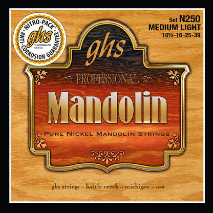GHS Strings GHS Mandolin Pure Nickel 04-String Set - 10.5-39 Medium Light N250