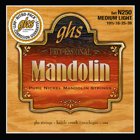 GHS Strings GHS Mandolin Pure Nickel 04-String Set - 10.5-39 Medium Light N250