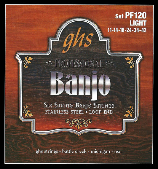 GHS Strings GHS Stainless Steel Banjo 06-String Loop End Set - 11-42 Light PF120
