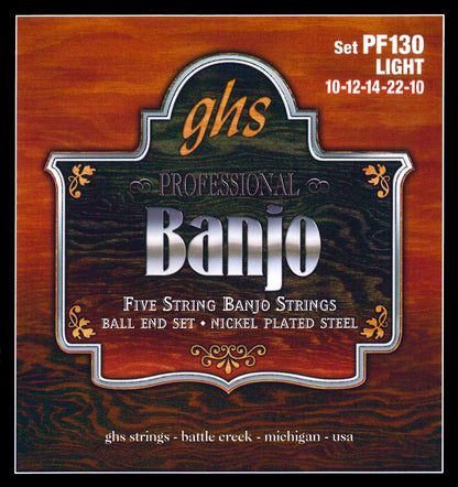 GHS Strings GHS Nickel Plated Steel Banjo 05-String Ball End Set - 10-10 Light PF130