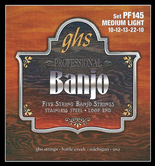 GHS Strings GHS Stainless Steel Banjo 05-String Set - 10-10 Medium Light PF145