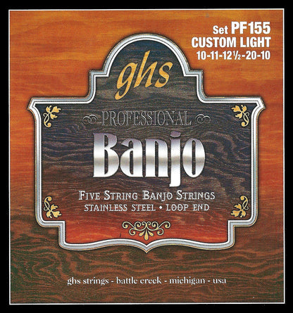 GHS Strings GHS Stainless Steel Banjo 05-String Set - 10-10 Custom Light PF155