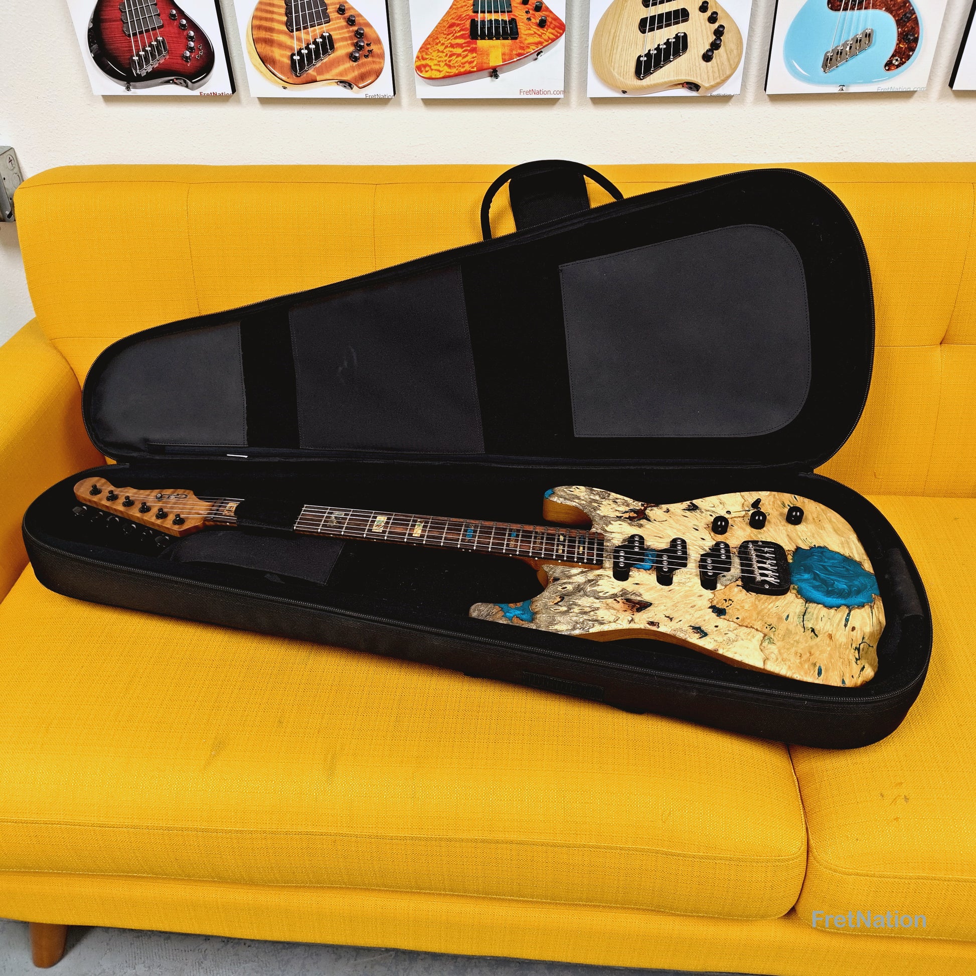 Fret Nation G&L Custom Shop Comanche Electric Guitar Blue Resin Buckeye Burl - 7.34lbs CS2506003 - Pre-Owned